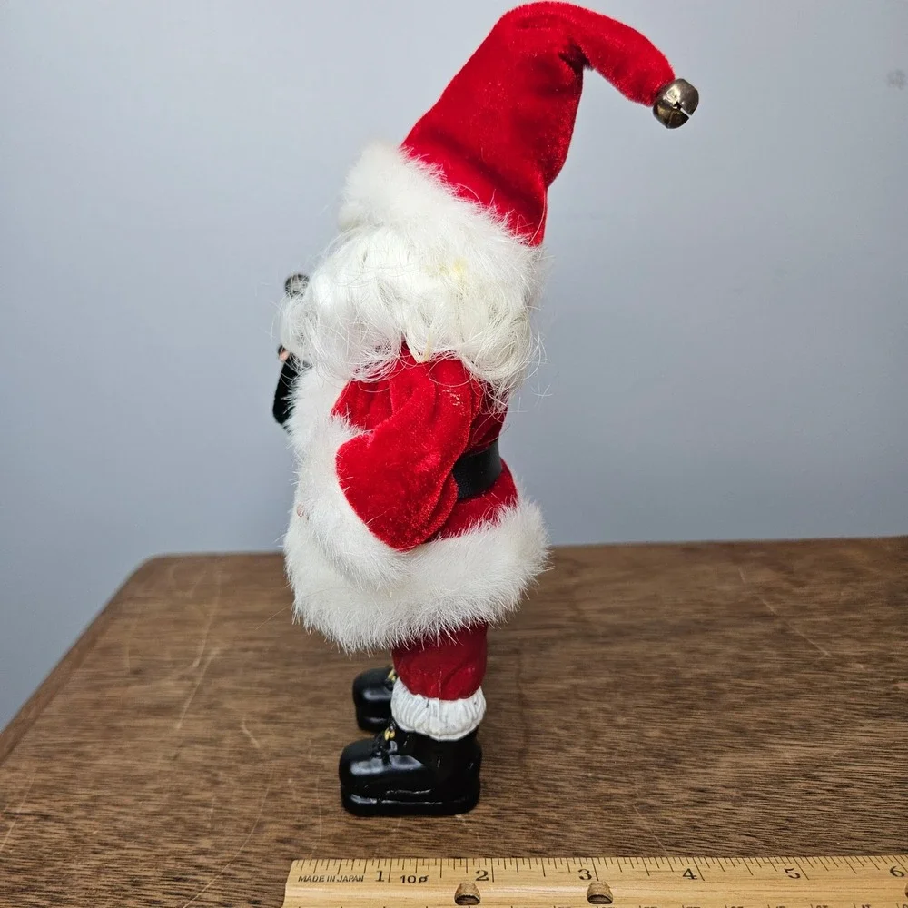Santa Claus Figurine Porcelin Face Red Velvet‎ Suit Fur Trim Jingle Bell 7